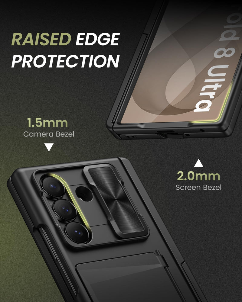 for Samsung Galaxy Z Fold 8 Ultra Case with Card Holder, Black | Stand, Screen Protector, Slide Camera Cover, Hinge Protection, Heavy Duty, Rugged, Wallet, Protective Cover for Men, Women Black-S