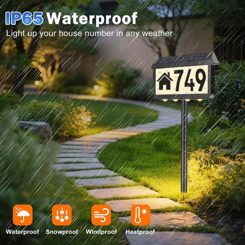 Brightever Solar Address Signs, House Number for Outside Waterproof, 3-Color LED Illuminated Address Plaques with Stake, Wall Mounted Solar Powered Light Up Address Numbers for Houses, 1-Pack Black Pack of 1