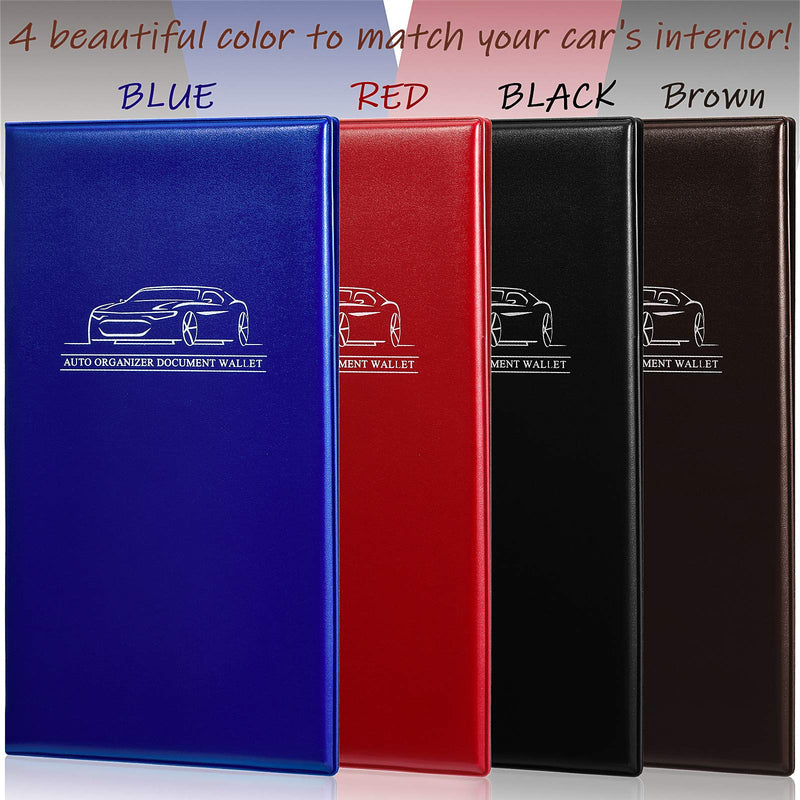 4 Pcs Car Registration and Insurance Card Holder, Automobile Essential Documents Wallet, Glove Box Oganizer for Car, Auto, Trailer, Truck (Brown, Red, Black, Blue) Brown, Red, Black, Blue