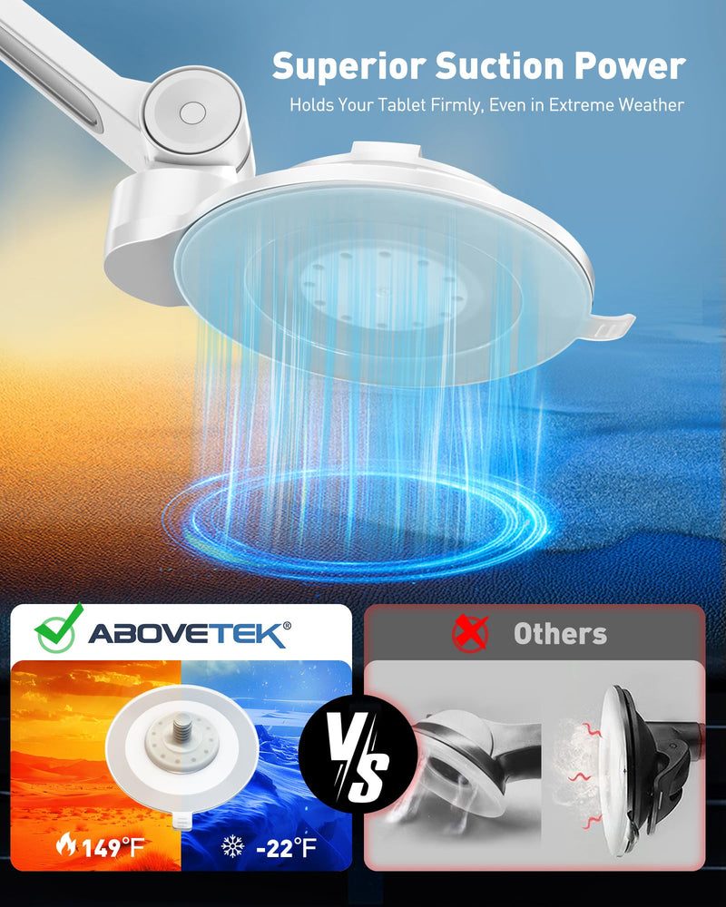 AboveTEK iPad Suction Mount, Phone Tablet Stand Holder with Suction Cup Fits 4"-11" Tablet/Phone/iPad mini/Air, Sticky iPads Mount on Window Bathroom Mirror, for Car Truck Windshield Boat (White) White