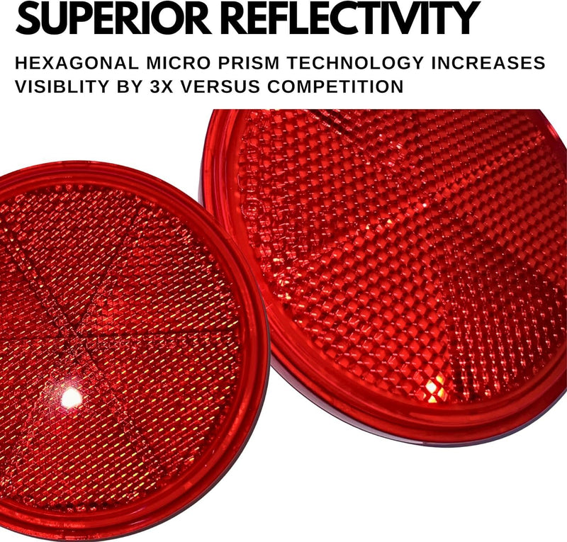 [ALL STAR TRUCK PARTS] Class A 3" Round Reflector Strong Stick-on - RED/AMBER for Trailers, Trucks, Automobiles, Mail Boxes, Boats, SUV's, RV's, Industrial Applications (2x Red) 2x Red