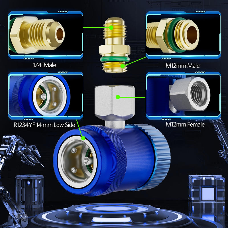 R1234yf Adapter,Adjustable R1234yf Quick Couplers Adapter,Air Conditioning Line Repair Tools High/Low Side Connectors R1234yf Quick Coupler Kit,r-1234yf Adapter Set of 2