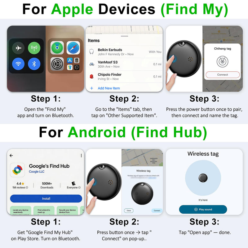 2026 Upgrade 4-Pack Smart Bluetooth Tracker – Android AirTag, Works with iOS Find My & Android Find Hub, IP68 Waterproof, Loud Ring, Replaceable Battery, for Luggage Keys Wallet Backpack