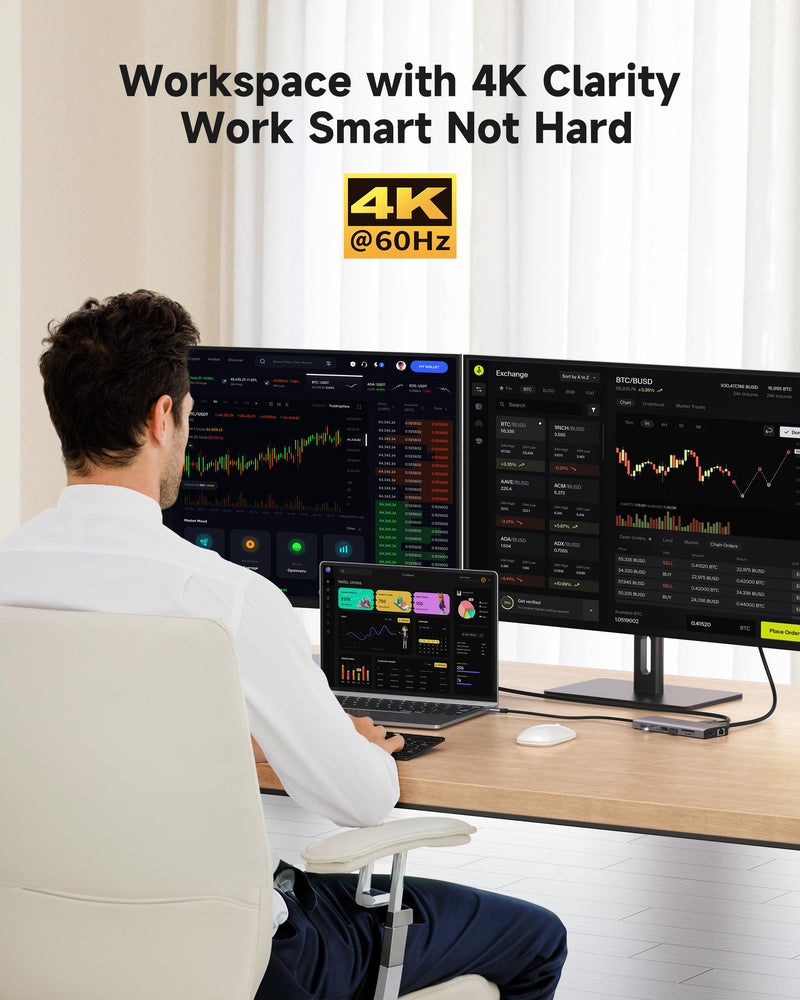 Triple Monitor Docking Station, 14-in-1 USB C Hub with DP 8K@30Hz/4K@144Hz, Dual HDMI 4K@60Hz, 100W PD, 7 USB Ports, SD/TF Card Reader, Gigabit Ethernet for MacBook & Windows Laptop 2*4K HDMI+8K DisplayPort