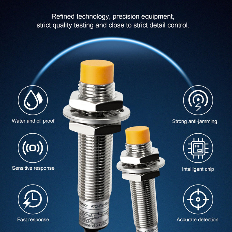 ATO M12 Inductive Proximity Sensor Switch, 4Pcs Non-Shield Detector 4mm NPN Normally Open(NO) Approach Sensor,Directly Connecting with PLC 4 pcs