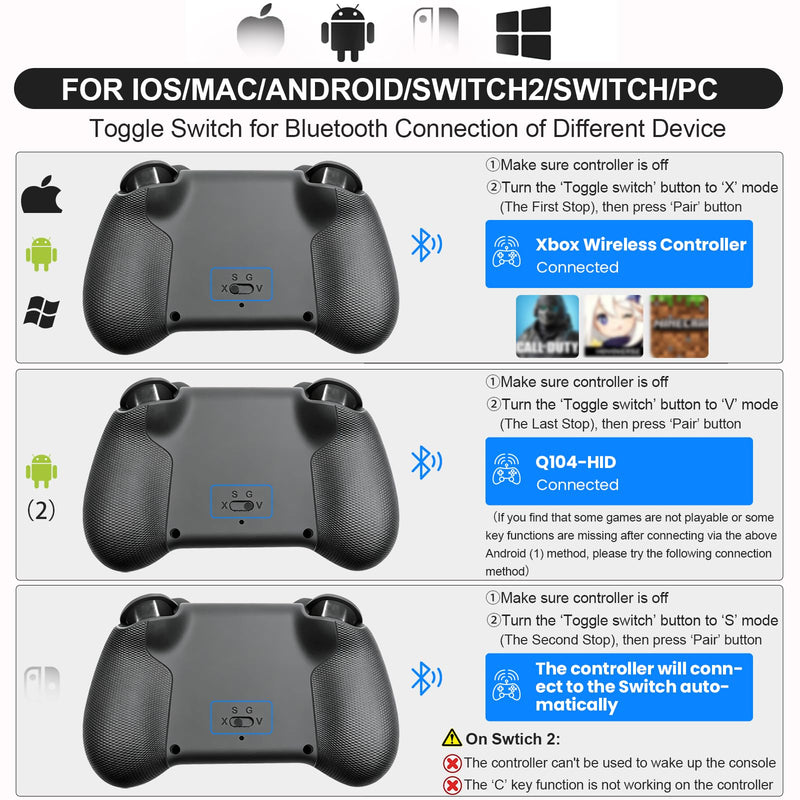 Megadream Phone Controller for PC/Switch 2|Swith/Android/iPad/Tablet/iPhone Controller - RGB light - Hall Effect Trigger/Joystick - Call of Duty, Roblox, Genshin Impact, Direct Play Black