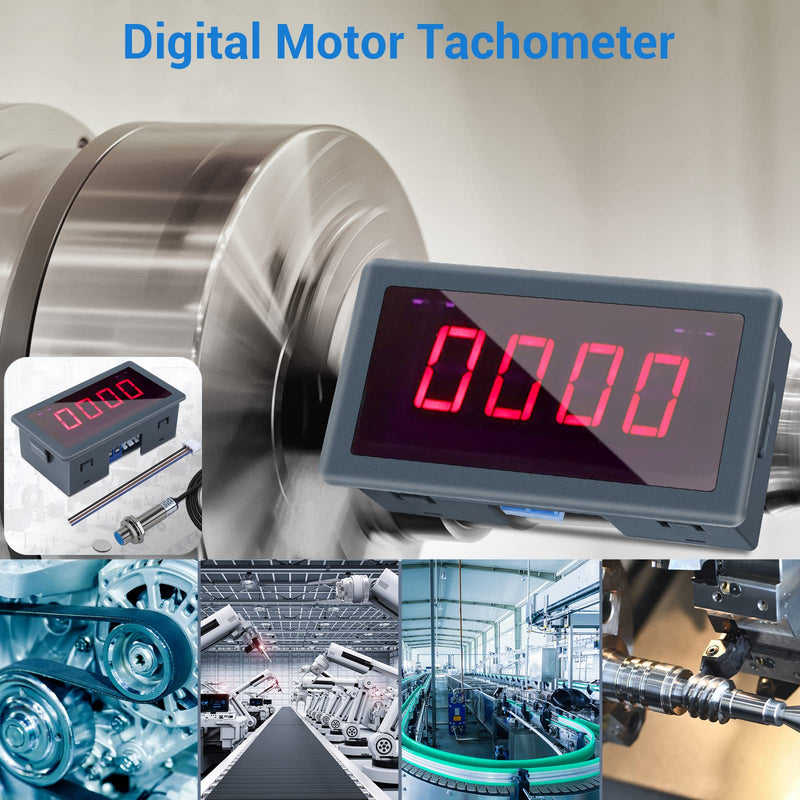ICSTATION 4 Digital Red LED Tachometer RPM Speed Meter AC 110V-230V Digital Motor Tachometer with Hall Proximity Switch Sensor NPN for Lathe Conveyor Belt