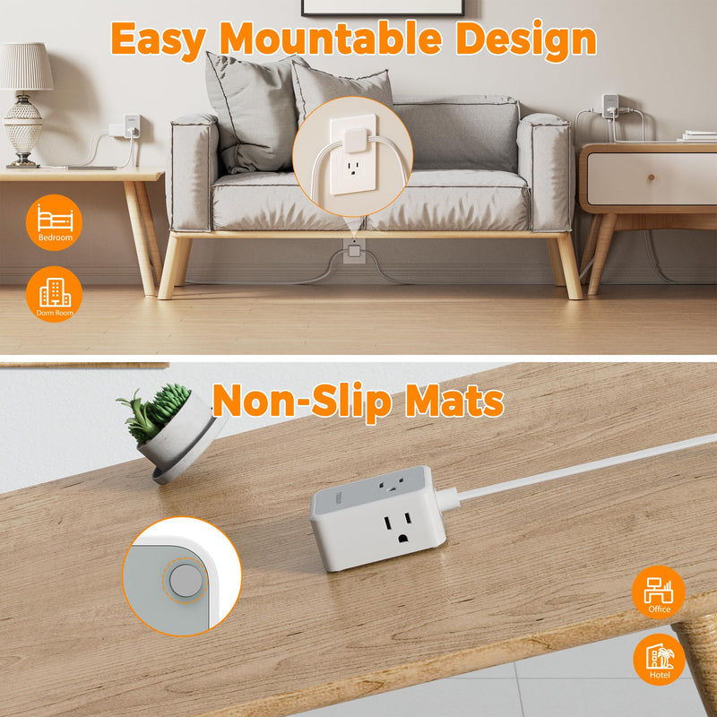TESSAN Double Ended Flat Plug Power Strip, Twin Extension Cord 12 FT, 3 Non Blocking Outlets 6ft Power Splitter on Each Side, Dual Split Surge Protector Outlet Extension for Home Office Dorm Room Gray 6 FT (Double Ended)