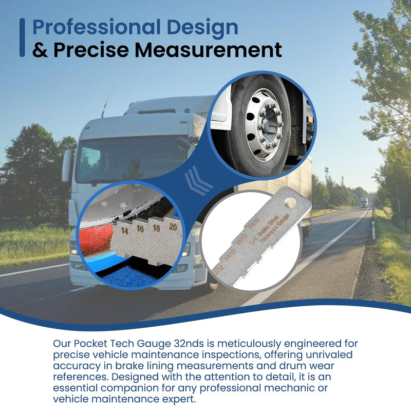 Brake Pad Measuring Tool Brake Pad Thickness Gauge Technician Gauge Pocket Tech Labeled in 32Nds(10/32-28/32)