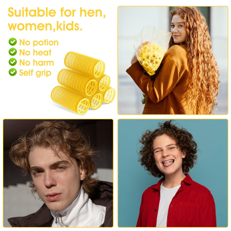 18pcs Self Grip Hair Rollers with Small Comb, Heatless Hair Curler, yellow | Plastic Rose Red, Small Hair Rollers, for Pro Salon Hairdressing, and DIY Hairstyles, 0.98 X 2.44 Inch