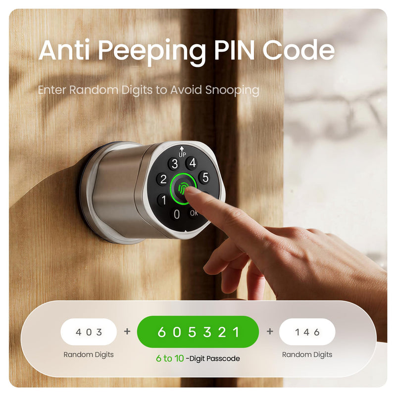 Leydebong 4-in-1 Smart Door Lock with Fingerprint and Keypad - Keyless Entry Electronic Lock with App and Mechanical Key - Easy Installation Smart Door Knob for Home Office Bedroom & Apartment 1 Satin Nickel