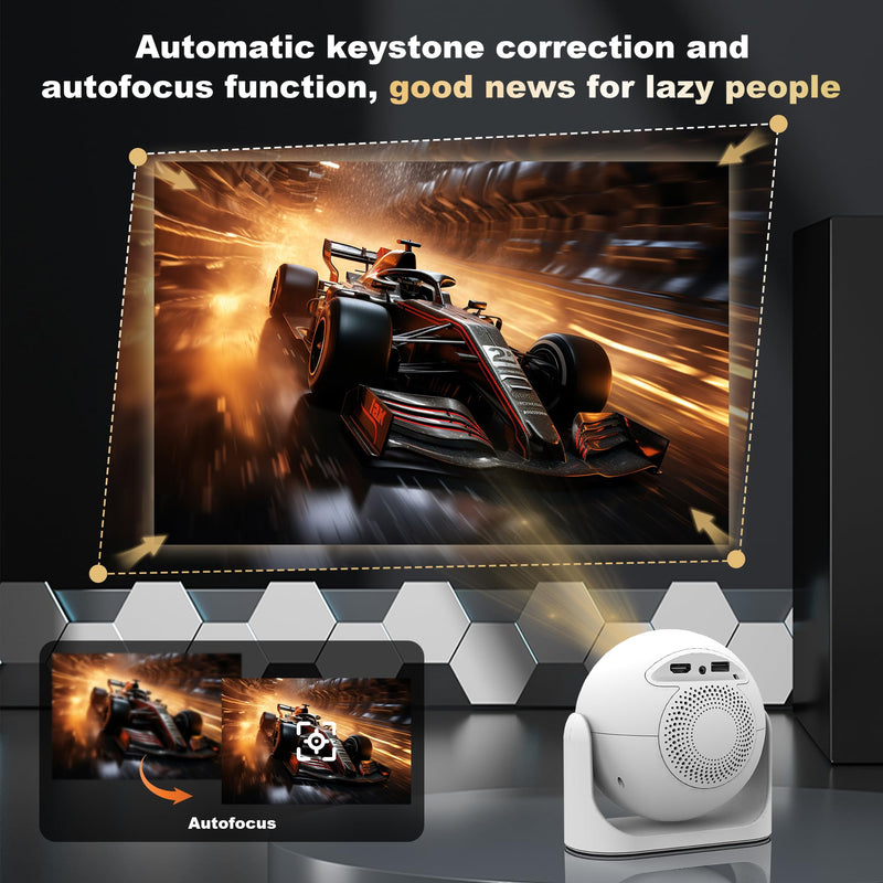 JY360 Video Projector - 200 ANSI,1080P, WiFi & Bluetooth! This Mini Portable Projector with Android 13 Features Auto Keystone, Autofocus & 180° Rotation