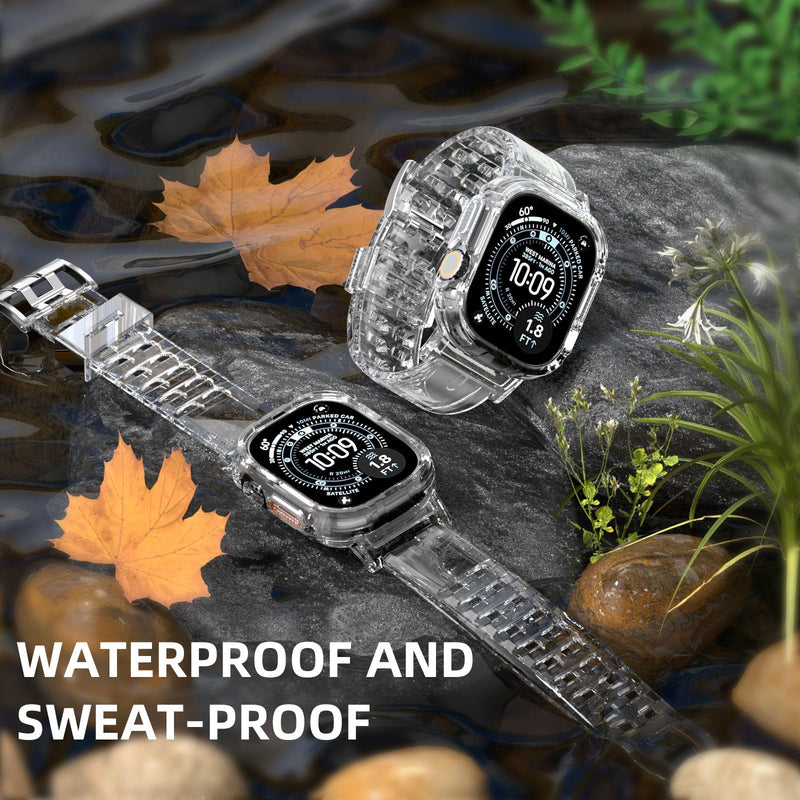 iMangoo Sports Band with Bumper Case for Apple Watch Ultra 3/2/1 49mm Clear | Transparent TPU Protective Bumper Cover Sweatproof Scratch Resistant Rugged for iWatch 49 mm Men Women