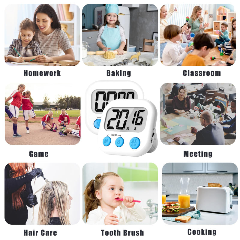 ZILLEEN Kitchen Timer Digital with Magnetic Back for Kids Classroom, White 12 Pack White & White 6