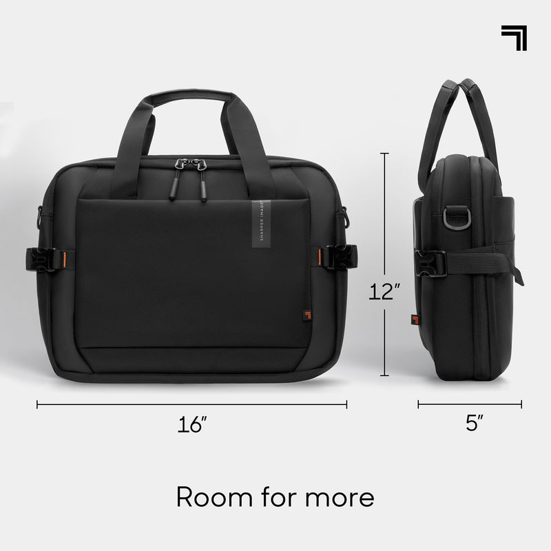 Sharper Image Messenger Briefcase for Men, Laptop Bag fits up to 16” Computer, 19L Water Resistant Crossbody Shoulder Bag with Strap for Work, School, Office, Travel, Black (Venture Collection)