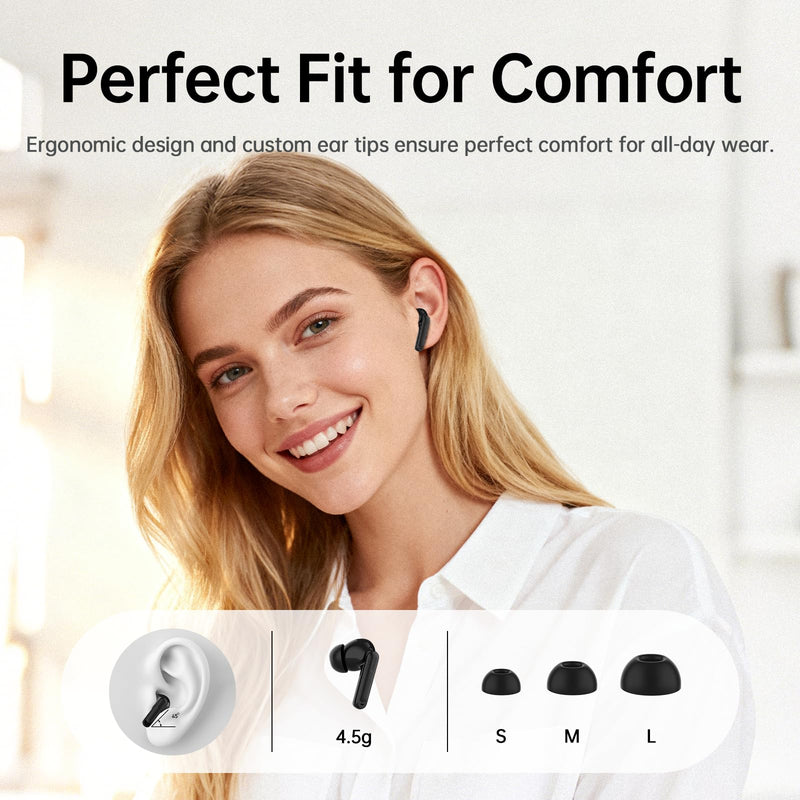 xinwld Adaptive Hybrid Active Noise Canceling 2026 Wireless Earbuds, 6 Mics ENC Clear Call Ear Buds, Hi-Res Audio Deep Bass Bluetooth 5.4 Headphones, 40H, LED, for Sports Running Gym Workout, Black