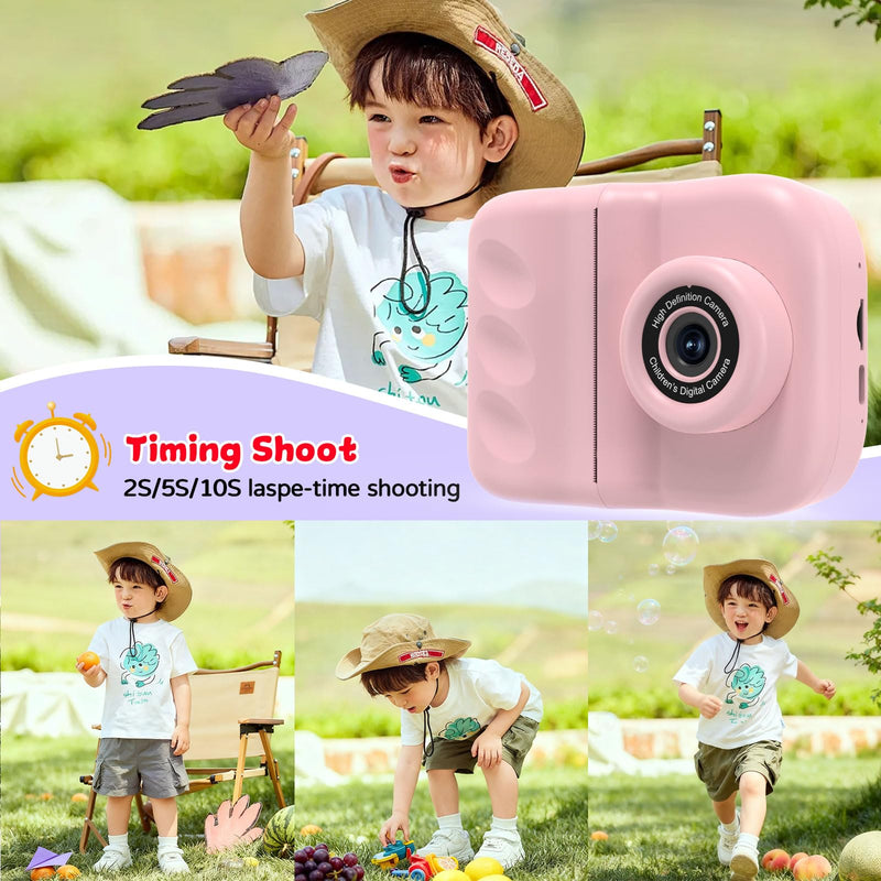 Kids Camera Instant Print for Kids with Mirror, HD Dual-Lens Selfie Digital Camera with 3 Rolls Print Paper & 32GB Card, Holiday Birthday Gifts Toys for Girls Boys Toddler. (Dark Pink) Dark Pink