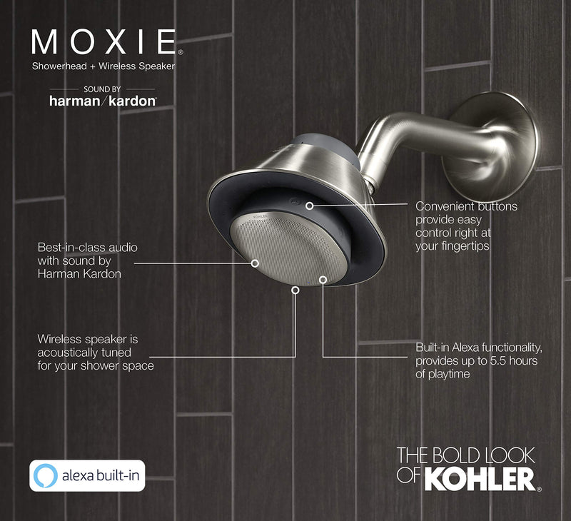 Kohler Moxie Shower head and Waterproof Bluetooth Wireless Speaker, 1.75 GPM - Matte Black