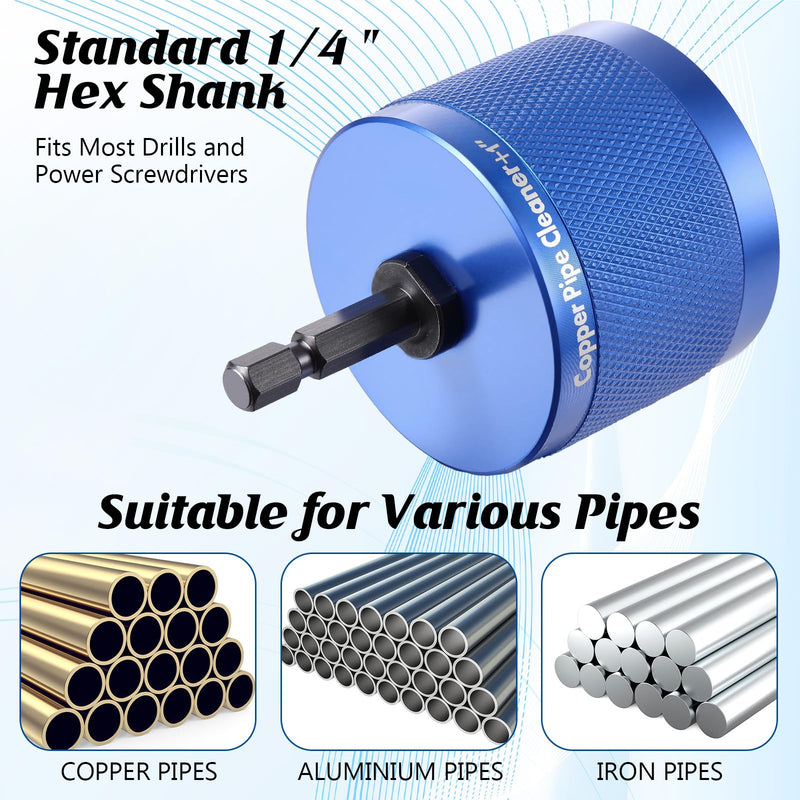 Copper Pipe Cleaner for Drill Set Includes External Stainless Steel Wire Bore Brushes, Internal Tube Cleaning Brushes, Replacement Plumbing Tools (1/2", 3/4", 1",Blue) Blue 1/2", 3/4", 1"