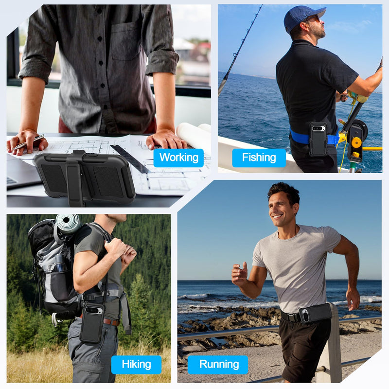 2 in 1 Case for Google Pixel 9 10 Pro with Belt Clip Defender, Heavy Duty Shockproof Holster with 360 Rotating Kickstand