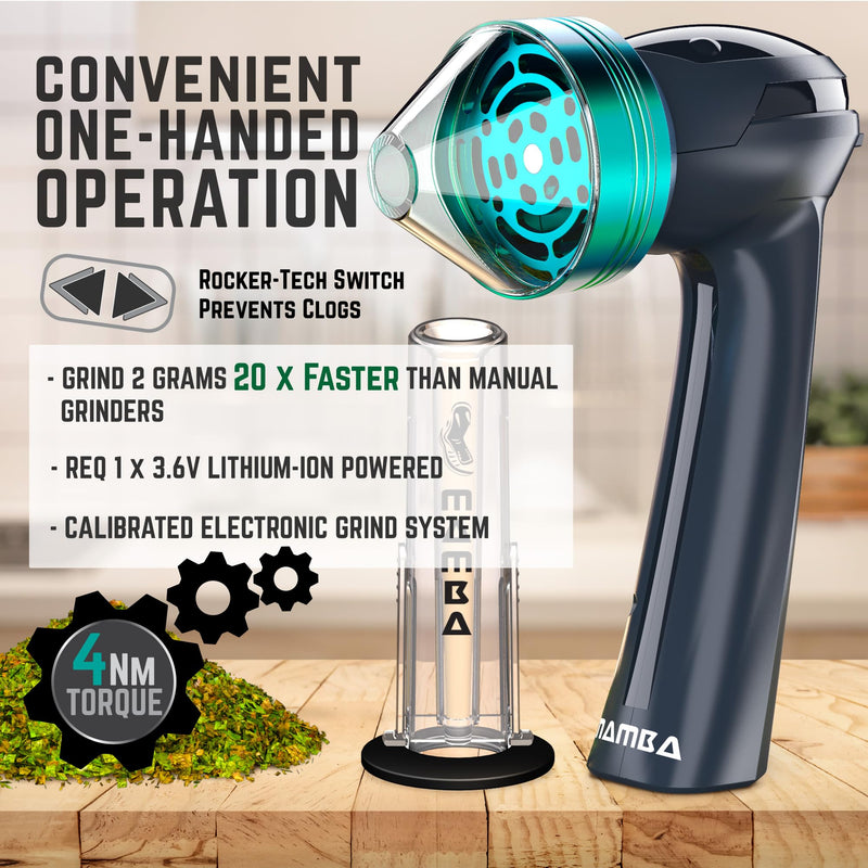 Mamba Loader XL 2g Gray USB Electric Herb Grinder. Small Portable Metal Herbal Machine & Spice Mill for the Kitchen Anchor Gray & Green