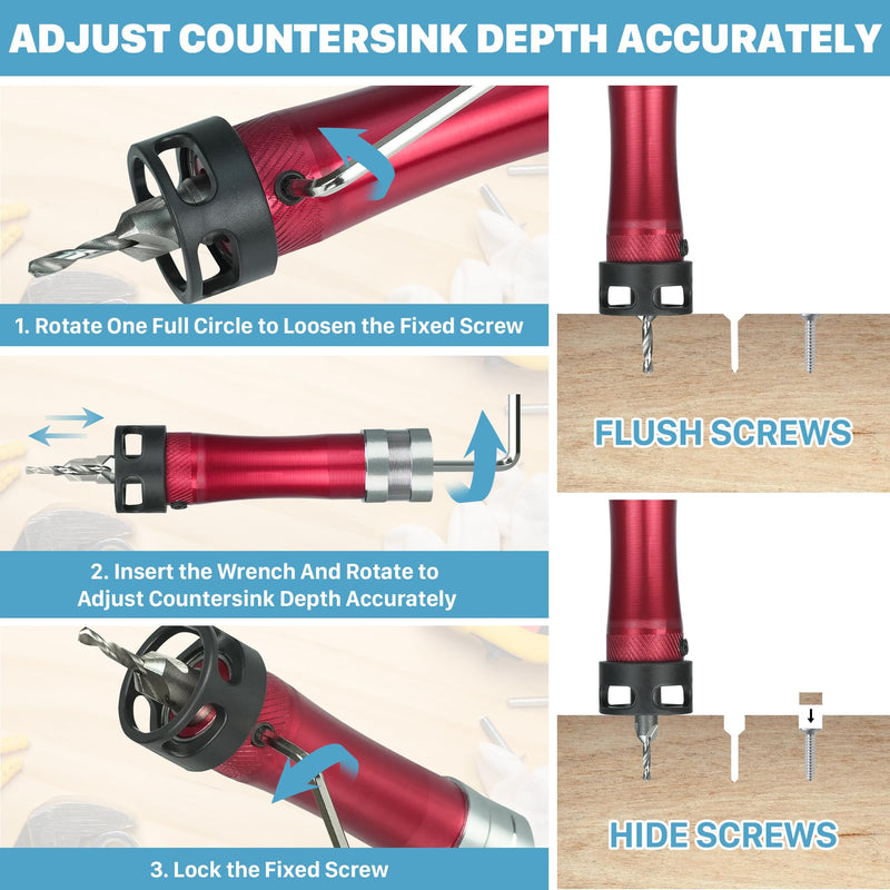 KEENTECH 10-in-1 Countersink Drill Bit Set with A Screwdriver Bit, 2.8/3.2/3.5/4.0 mm Drill Dia x 8/10 mm Countersink Dia, M2 HSS Countersink Bits for #4-#10 Screws, Chamfer Tool Includ Countersink Bits with Ph Bit