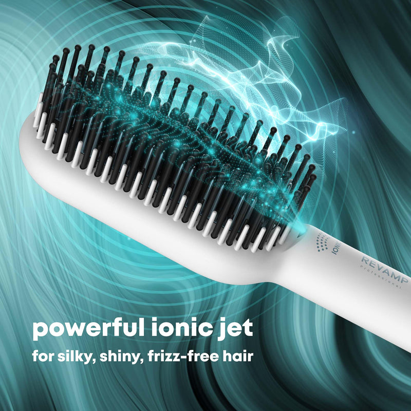  [AUSTRALIA] - REVAMP Deepform Ceramic Straightening Brush - Hair Straightening Paddle Hot Brush, Ionic Technology, Extra Long Heated Bristles for Frizz Free Hair, Oil Infused for Salon Professional Shine, White