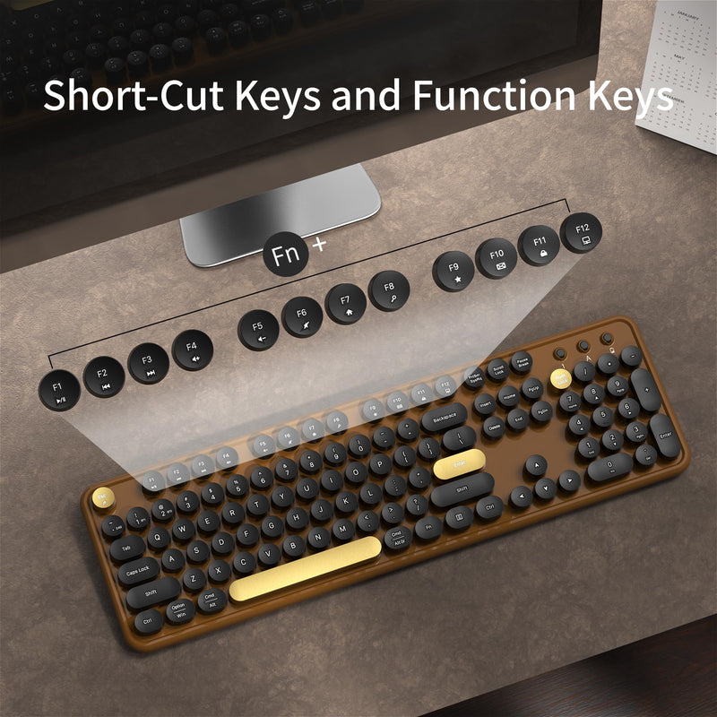 Wireless Bluetooth Keyboard, 2.4G & Dual Mode, Black Coffee | Full Size Wireless Keyboard with Number Pad, Ergonomic Keys & Adjustable Feet, Compatible with PC Laptop Tablet Phone