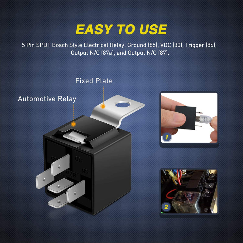 Nilight 10 Pack SPDT 5PIN Electrical Relays 12V 30/40 Amp 5-Pin Switch Relay for Automotive Car Truck Marine Boat 5Pin Electrical Relay