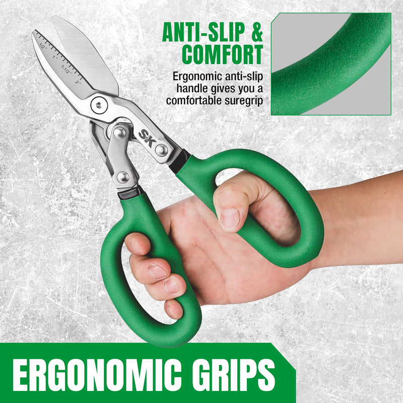 SK 10" Compound Action Tin Snips, Metal Shears with Forged Blade, Heavy Duty Metal Cutter Scissors, Ergonomic Handle for Comfortable Grip 10-Inch