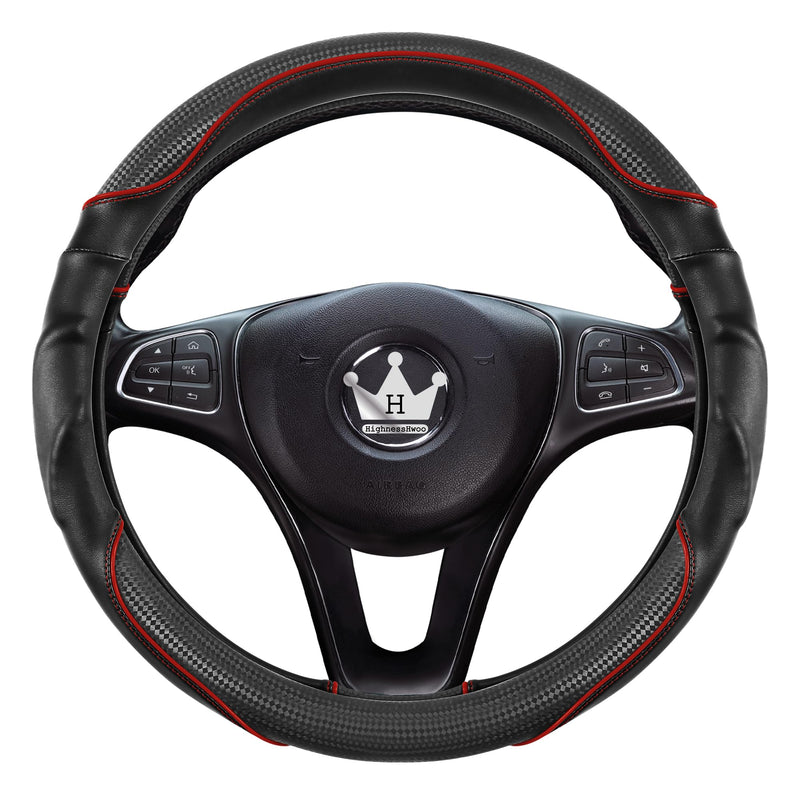 3D Car Steering Wheel Cover Comfort Grip Massage Sporty Anti-Slip Carbon Fiber Faux Leather for Sedan SUV, Universal Fit, Car Handle Covers for All Seasons, 14.75-15.15in, Red Black+Red Standard Size[14.75-15.15"](37.5-38.5cm)