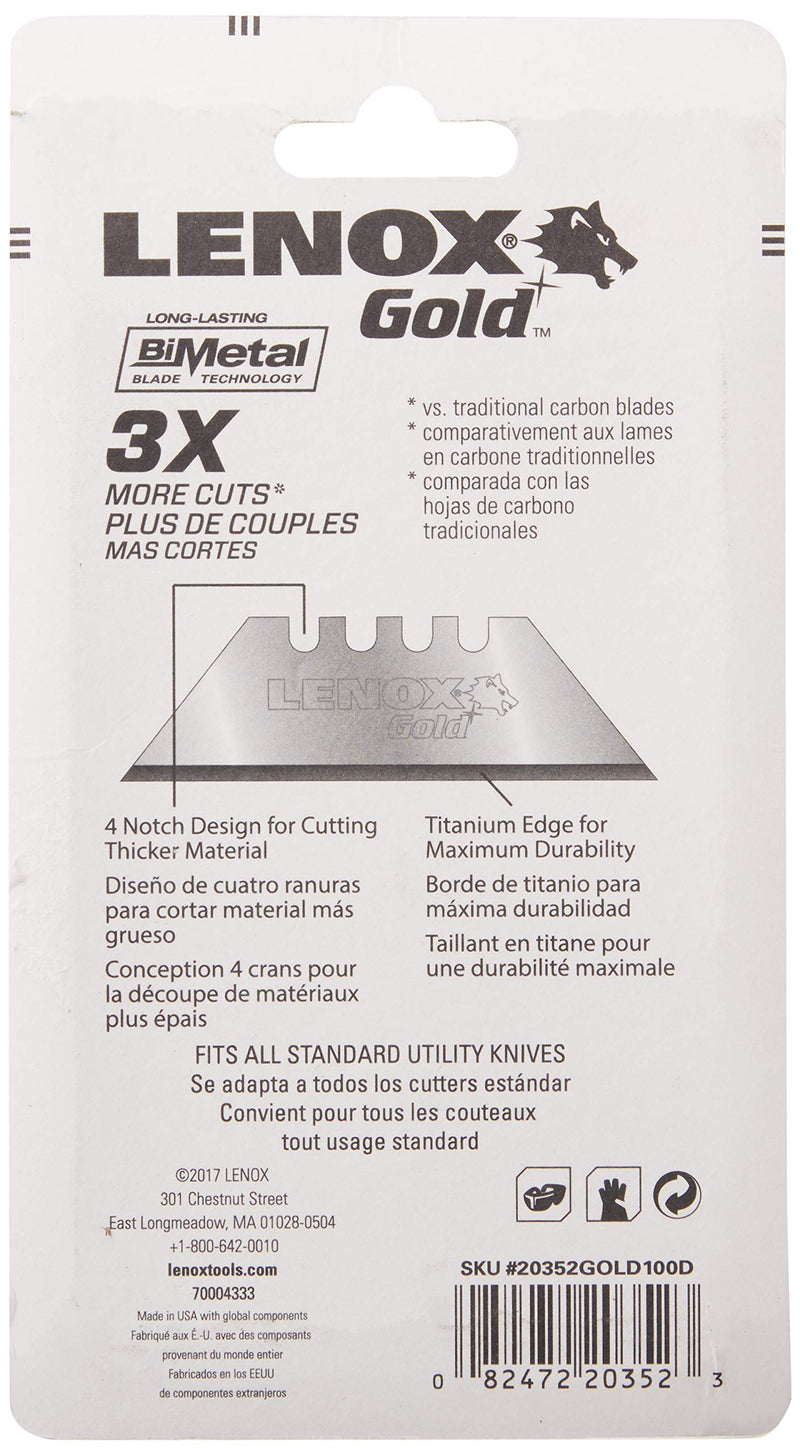 Lenox Gold Utility Knife Blade 100 Pack