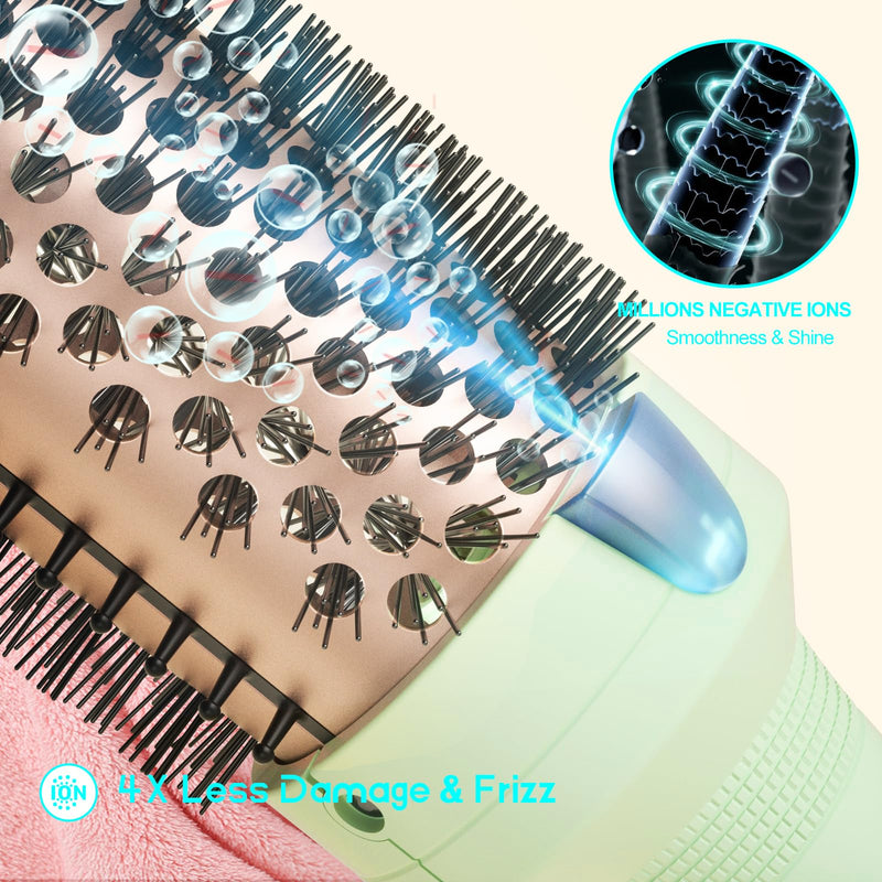 K&K Thermal Brush, 45 mm Heated Round Brush, Professional Heated Curling Ceramic Tourmaline Ionic Curling Iron, Hot Styling Volumizing Comb, Dual Voltage Green