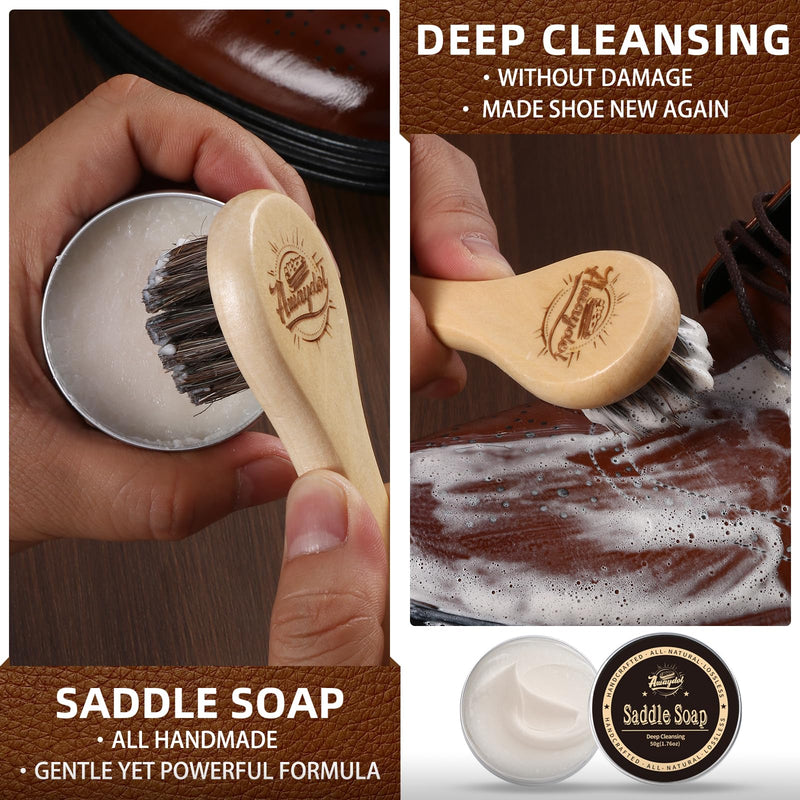 10 PCS Leather Care Kit - Horsehair Brushes,Saddle Soap,Waterproofing Wax,Mink Oil Conditioner,Polishing Cloth,Microfiber cloth,Boot Shoe Shine Cleaning Kit Gift for Men Cowboy Husband Dad ﻿
