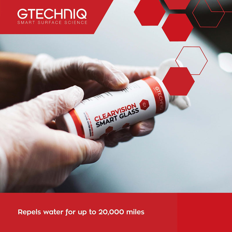 Gtechniq G1 Clear Vision Smart Glass 100ml - Hydrophobic Bonded Layer Improves Visibility, Reduces Smears, Repels Water, Easy to Clean - Lasts for 20,000 Miles, Perfect for Car Windscreen and Windows
