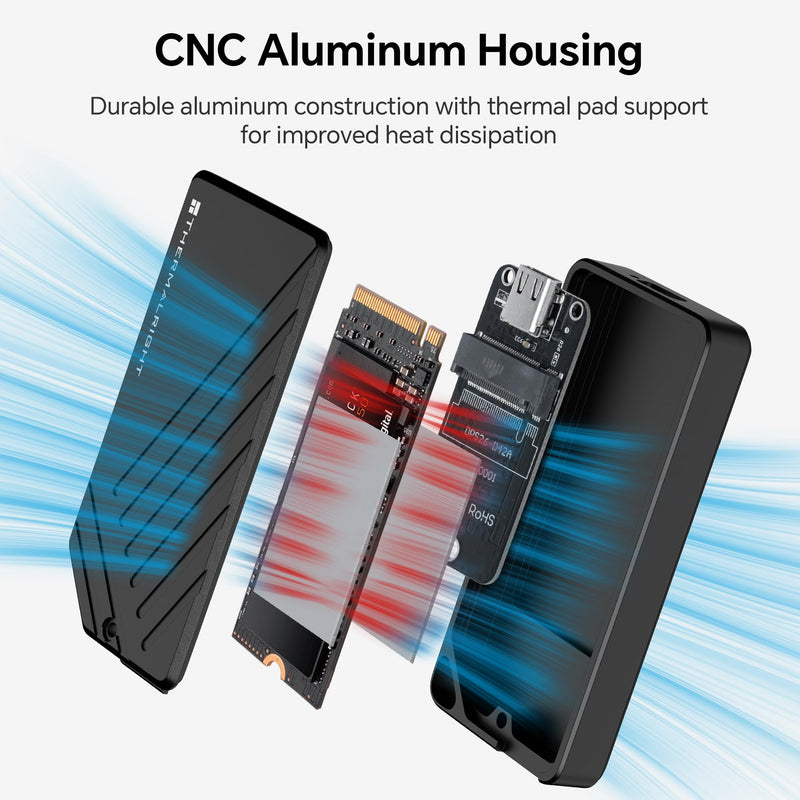 Thermalright HR-EP101 M.2 NVMe SSD Enclosure, 10Gbps USB-C | Pocket-size 10Gbps USB-C M.2 NVMe enclosure for 2230/2242 SSDs, with aluminum body, lanyard cutout, and 1-year warranty