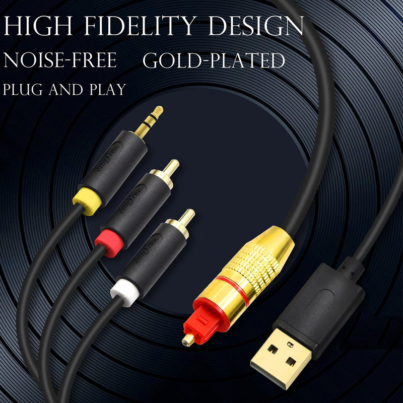 GINTOOYUN USB Fiber Optic Digital Analog Audio Cable, AUX SPDIF Digital Fiber Optic to 3.5mm + 2 RCA Jack Converter Audio Cable for TV, PS4, Blu-Ray Player, Multimedia Speaker