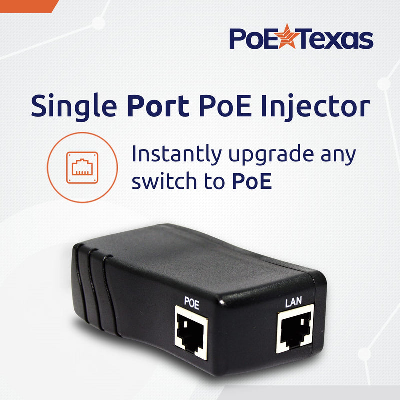 Poe Texas PoE Injector - Single Port Power Over Ethernet Passive PoE Adapter - UL Rated with Integrated 48V 15W Power Supply - 10/100/1000 Gigabit Data - Plug & Play Home Office VoIP Phone WiFi AP