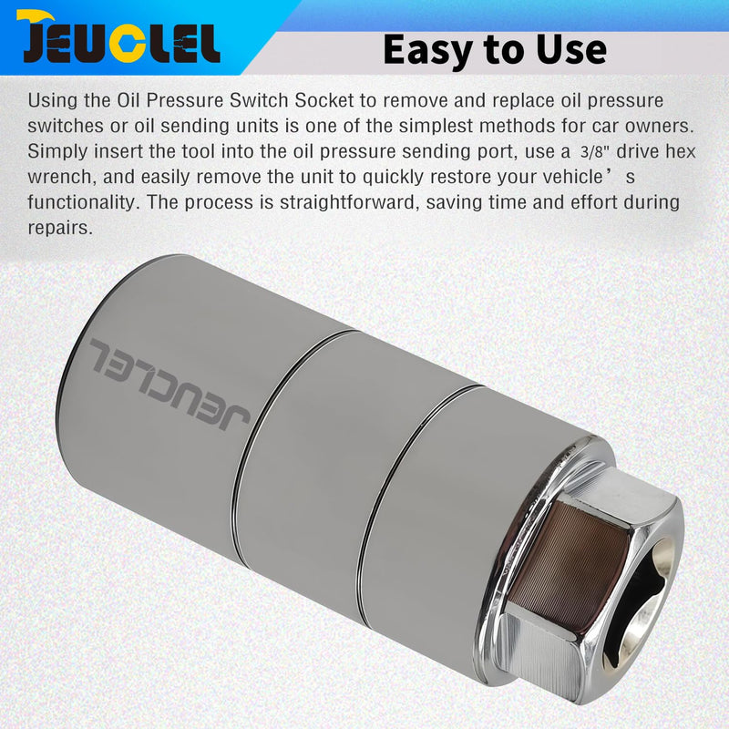 Oil Pressure Sensor Switch Socket, Special Size 1-1/16 Inch 27mm (Min) - 28.3mm(Max), 3/8" Drive Oil Pressure Switch Socket for Quick Removing & Installing Oil Sending Unit, Wrench Remover 3/8 Drive