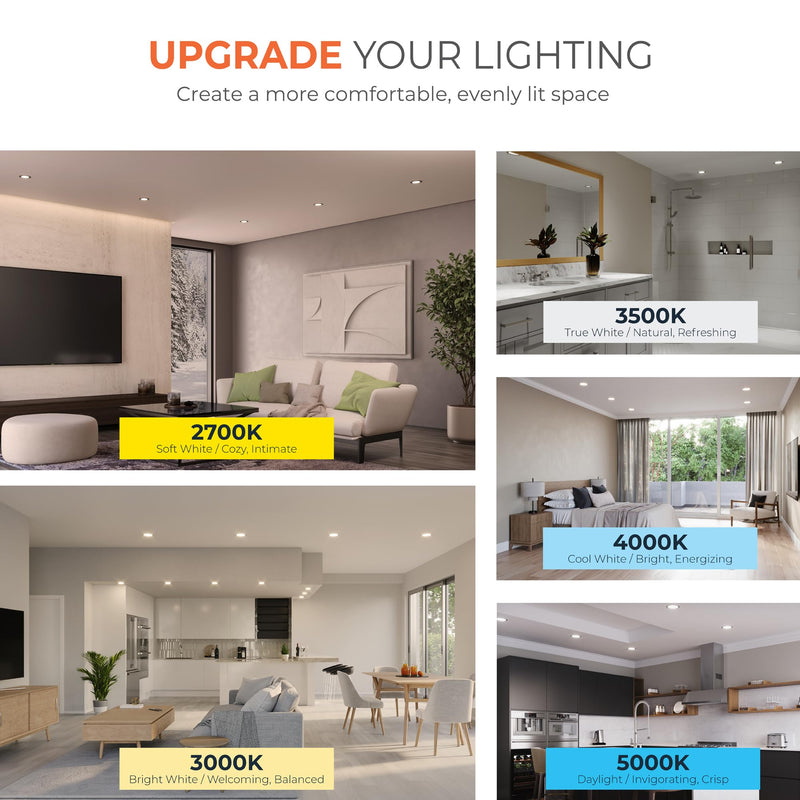 HALO HLB 4 inch LED Recessed Ceiling Light Canless Dimmable with Selectable Lumens and Selectable Color 27/30/35/40/5000K Wet Location Airtight Ultra Slim Indoor Outdoor with 2 Trims HLB4LSFS5-2TR Selectable 700/850/1000 Lumens