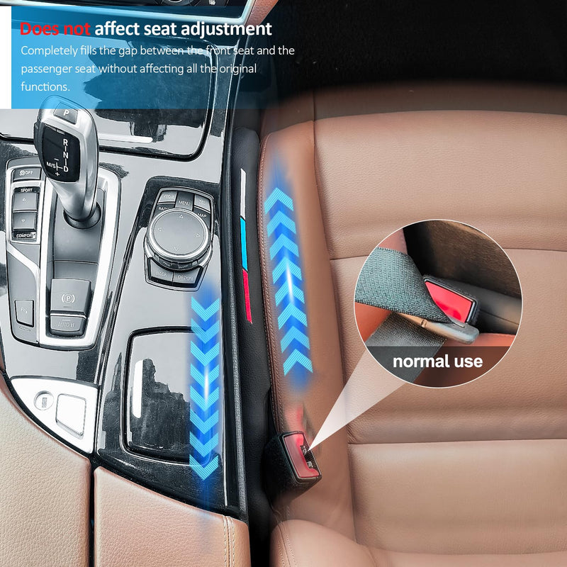 Sports Style Leather Car Seat Gap Filler Spacer Universal Seat Gap Filler Plug Compatible with BMWSeries M1 M3 M5 X1 X5 X6 Z4 3 5 7 Series Console Stop Things from Dropping Embroidered Sports Style