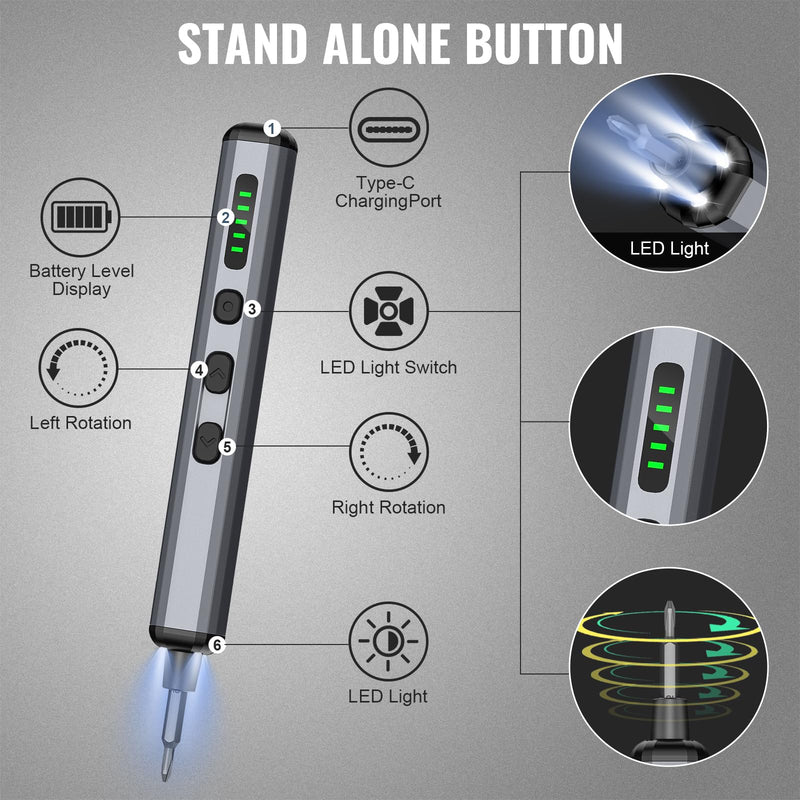 Mini Electric Screwdriver, 3.7V Precision Screwdriver Set Cordless Screwdriver Rechargeable 72 In 1 Magnetic Bit Repair Tech Tool Kit for Electronics Computer Phone Laptop Camera RC Car Watch Glasses 72 Grey