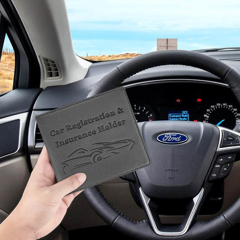 Car Registration and Insurance Holder, Premium PU Leather Vehicle Glove Box Car Organizer Men Women Wallet Accessories Case for ID, Driver's License - Grey
