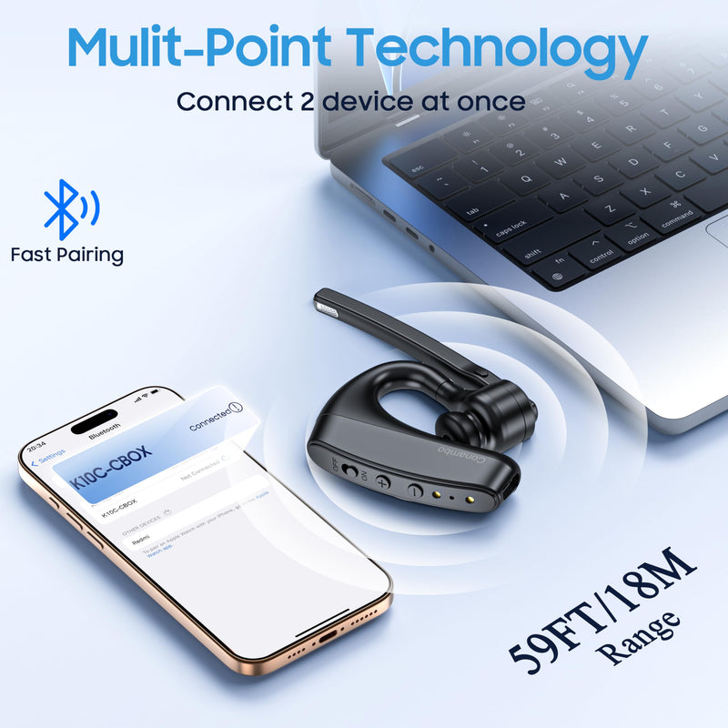 Conambo Bluetooth Headset V5.2 Wireless Bluetooth Earpiece with 750mAH Charging Case 80Hrs Talktime Wireless Headset with CVC8.0 Dual Mic Noise Canceling for iPhone Cellphone Trucker Work