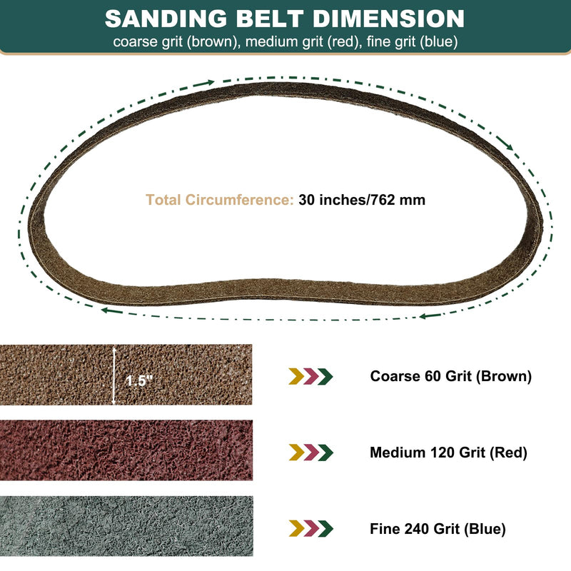 3 Pack 1-1/2 X 30 Inch Coarse, Medium, and Fine Grits Assortment Non Woven Surface Conditioning Sanding Belts for Pipe Tube Polisher Sander Metal Pole and Metal Fabricators Profession Sander Belt