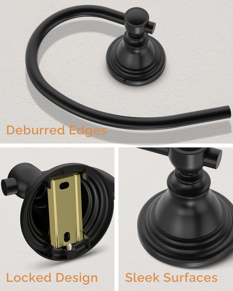 Towel Ring 2 Pack, Stainless Steel Hand Towel Holder for Bathroom Wall Mount, Heavy Duty Towel Hanger for Kitchen, Bath, RV (Matte Black) Matte Black