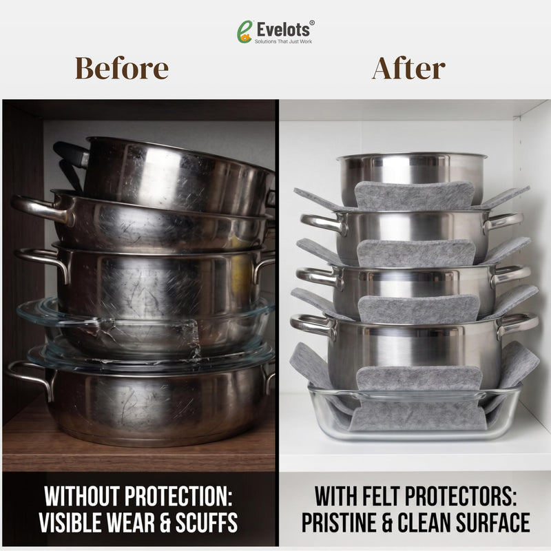 Evelots Pan & Pot Protectors – 12-Pack Extra Thick Felt Cookware Dividers for Pots, Pans & Dishes – Prevent Scratches, Chips & Cracks When Stacking – Heavy Duty Non-Slip Felt Pads Set of 12 Gray
