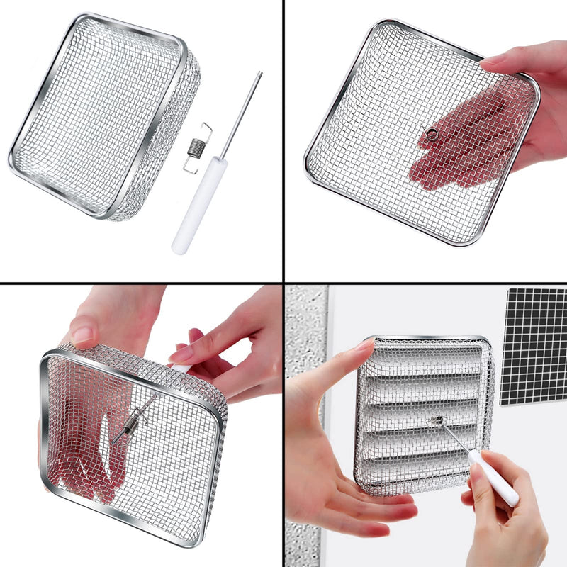 Tatuo Flying Insect Screen RV Furnace Vent Cover Water Heater Vent Cover Stainless Steel Mesh with Installation Tool (4.5 x 4.5 Inch) 4.5 x 4.5 Inch