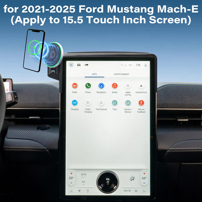Car Phone Mount for Ford Mustang Mach-E 2021-2026 15.5" Screen Accessories | MagSafe 15W Fast Wireless Charger Cell Phone Holder,360° Rotatable 3D Fit Navigation Clip-On Cradle,will Not Block Air Vents fit for 2021-2026 Ford Mustang Mach-E(15.5 Inch)
