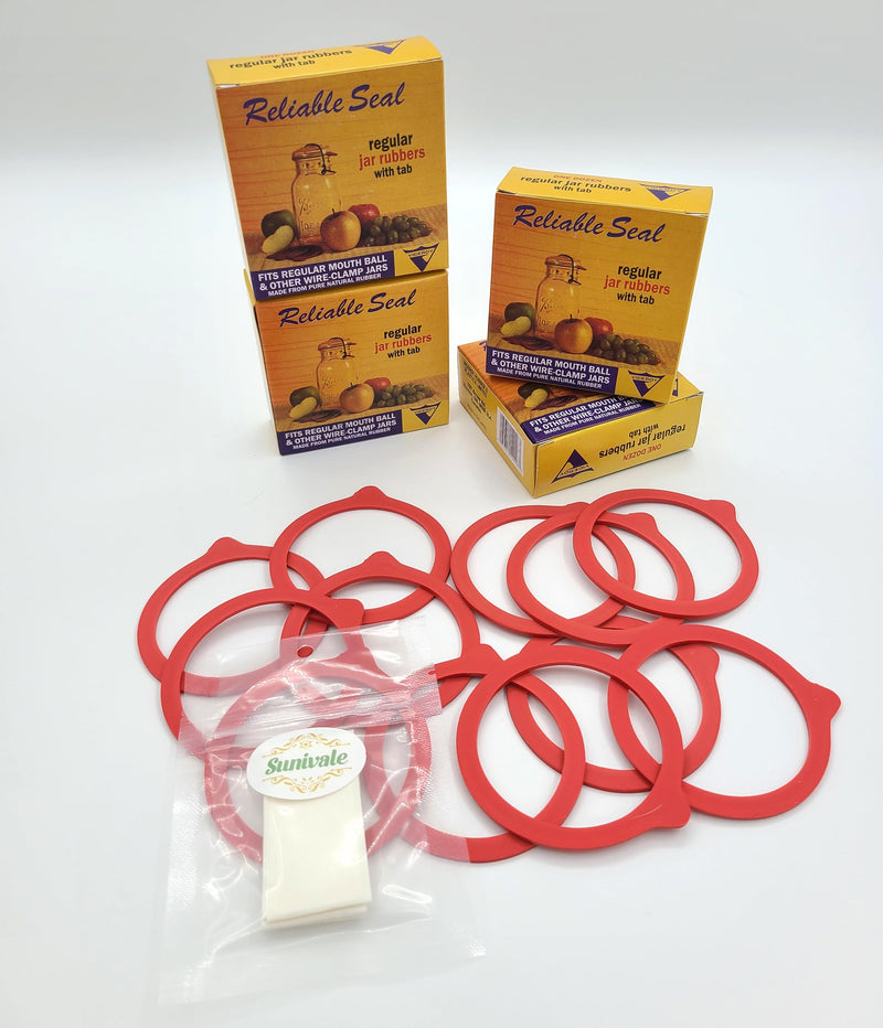 Canning Jar Seal Bundle Includes 48 Regular Mouth Viceroy Jar Rubbers With Tab and 48 Dissolvable Sunivale Labels Replacement Seals for Old Style Canning Jars Natural Rubber Rings